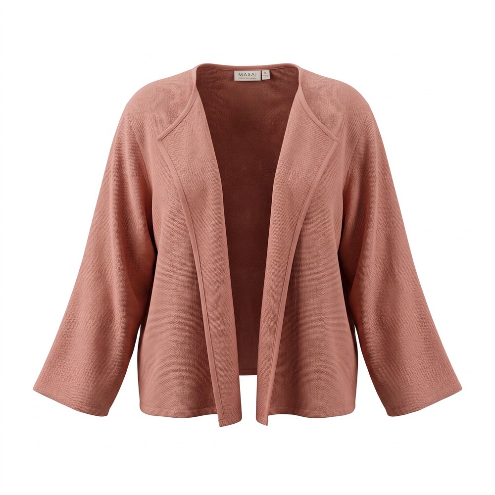 Masai Open Front Cardigan XL Rose Pink Textured Knit Lagenlook Minimalist Chic